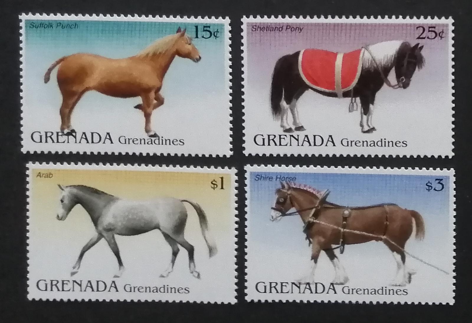 Grenadíny & Grenada 1995 Mi.1991-4 5,3€ Kone a ich plemená, fauna - Známky fauna