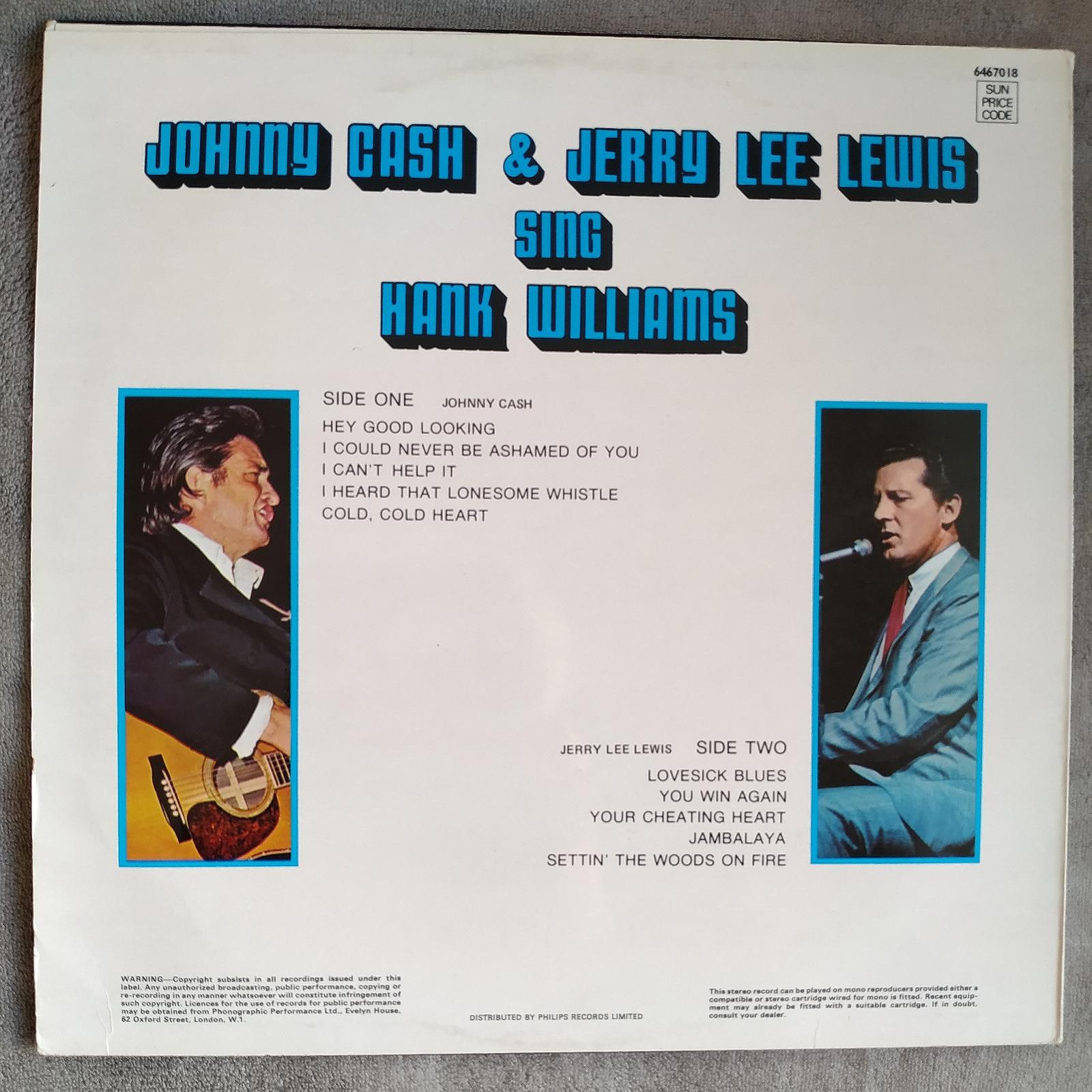 LP JOHNY CASH & J.L.LEWIS sing H.WILLIAMS(1971) UK SUN EX++TOP STAV! - Hudba