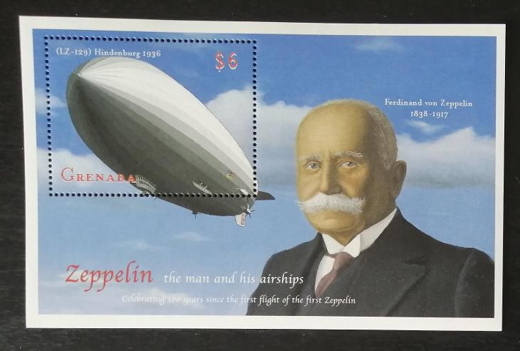 Grenada 2000 Bl.553 7€ Vzducholoď Hindenburg, letadla a doprava - Známky
