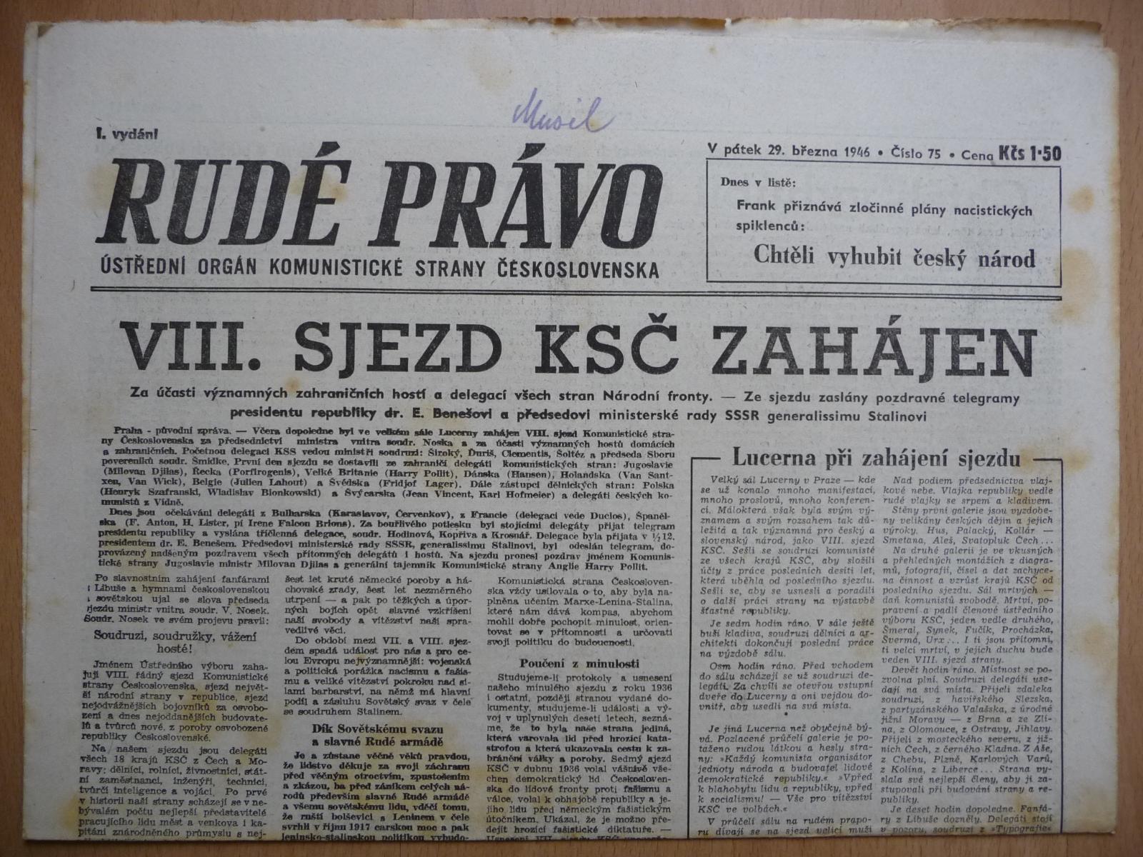 Staré noviny - RUDÉ PRÁVO - číslo 75. - z 29. marca roku 1946 - Starožitnosti a umenie