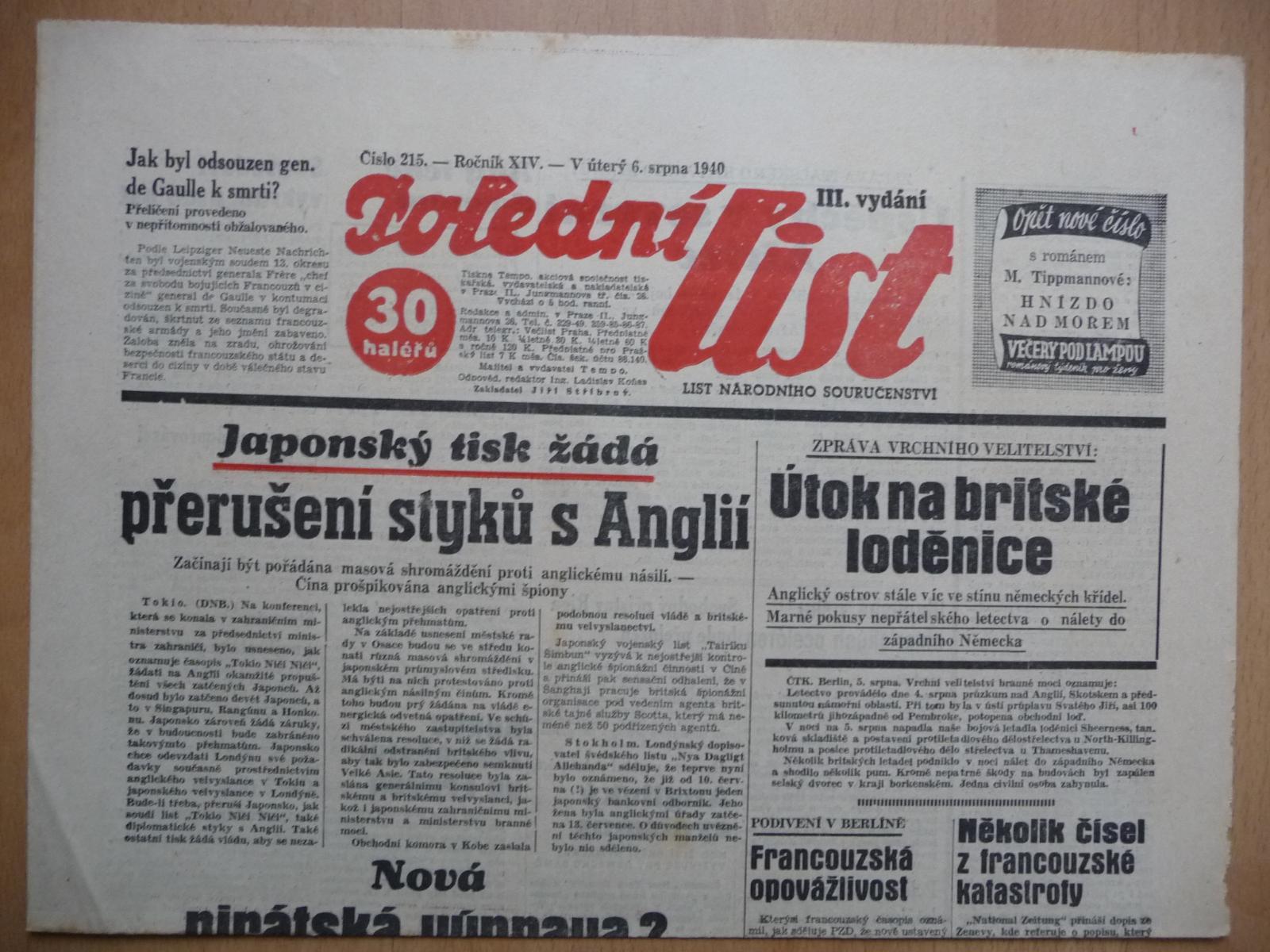 Staré noviny - Poludňajší list - číslo 215. - zo 6. augusta roku 1940 - Starožitnosti a umenie