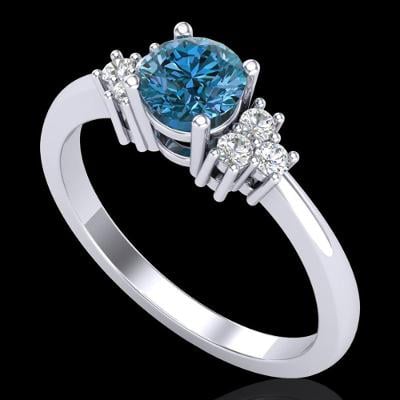 Překrásný prsten z bílého zlata s modrým diamantem a 6 čirými diamanty