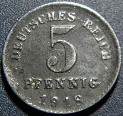 Německo Císařství 5 Pfennig 1918 XF č29921