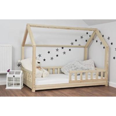 SCANDI Dětská postel DOMEČEK 180x80cm masiv přirodní+matrace+rošt