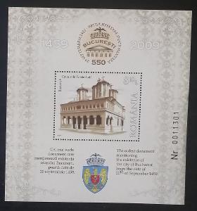 Rumunsko 2009 Bl.452 5€ 550 let Bukurešti, kostely a stavby