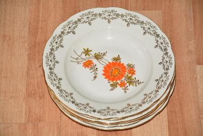 hluboký talíř, talíře na polévku MZ zlatý dekor s kytičkou