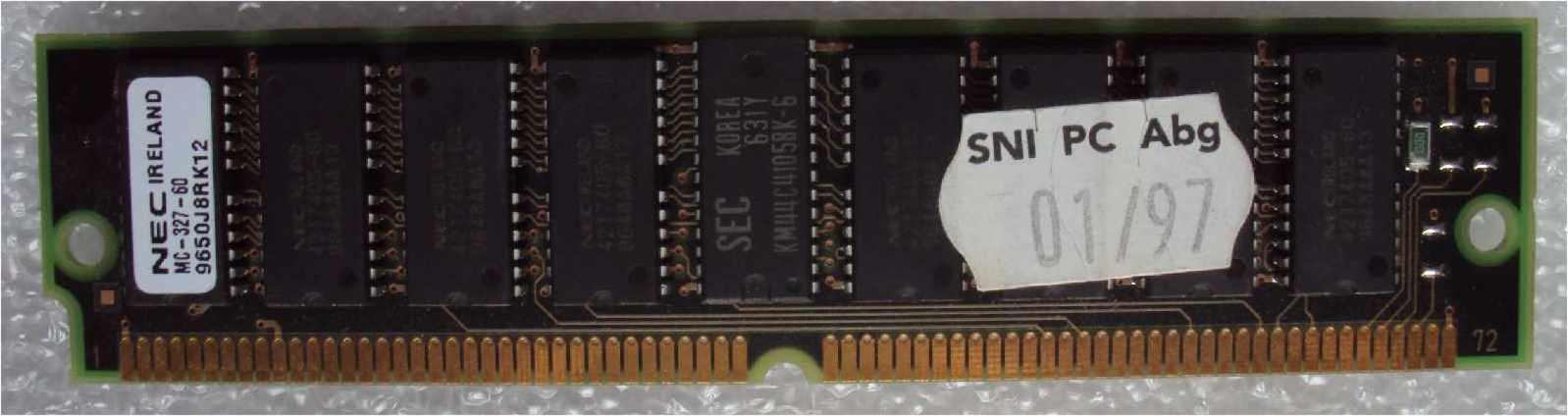 1 modul  SIMM paměti 72 pin 60ns čipy NEC-4217405-60 - Historické počítače