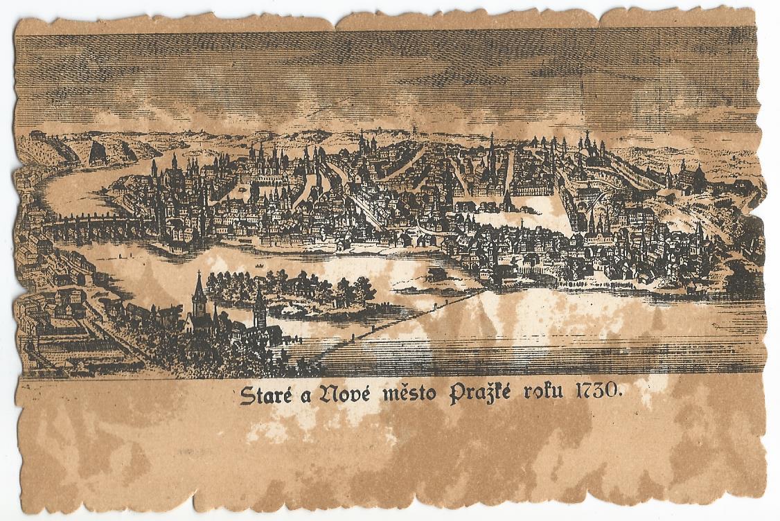 STARÉ A NOVÉ MĚSTO 1730 - napodobenina zašlé rytiny - Praha 1 - Pohlednice místopis