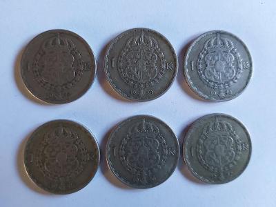Švédsko 1 koruna, 1943,44,46,4748,50