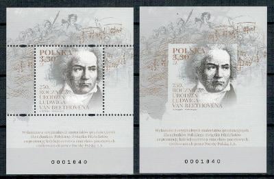 Polsko 2020 Známky aršík ND A/B ** hudba Ludwig van Beethoven skladate
