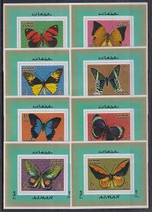 Ajman 1971, fauna - motýli, Deluxe 8x miniblok, kat.cena 32 Euro!