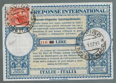 Itálie 1957 IRC mezinárodní odpovědka 60/110 Lire + znamky 10 Lire