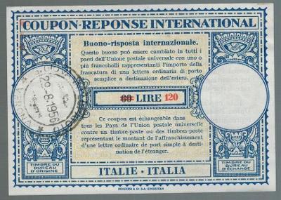 Itálie 1956 IRC mezinárodní odpovědka 60/120 Lire 
