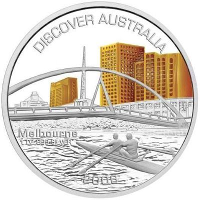Stříbrná mince Discover Australia 2006 Melbourne kolorovaná 1 Oz Proof