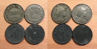 1000 Kronnen 1924 + 10 Groschen 1925,1948, 1949 (Rakousko)