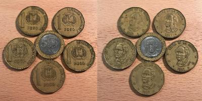 1 Peso 1991-1993,1997,2002 + 5 Pesos 2002 (Dominikánská republika)