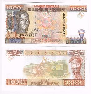 Guinea 1000 franků serie DP P-37 1998 UNC / N
