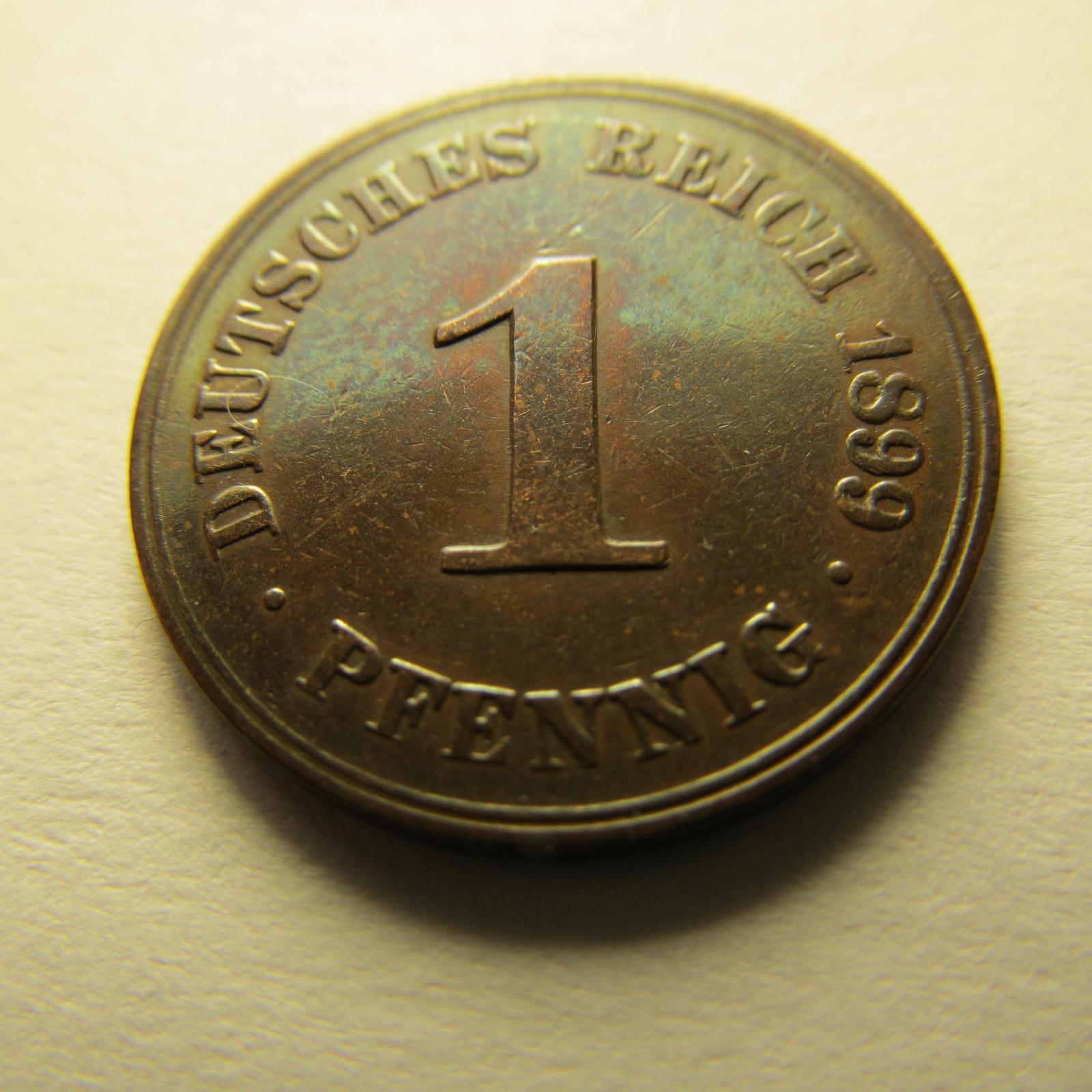 Německo, Deutsches Reich , 1 pfennig z roku 1899 A - Stav !!! - Numismatika