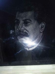 Portrét gravírovanie na skle, Stalin, 175x235 mm, české práci, púzdro