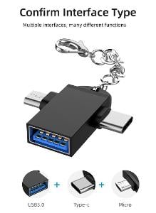 Adapter konvertor 2v1 USB Type-C  micro USB a USB přívěšek  