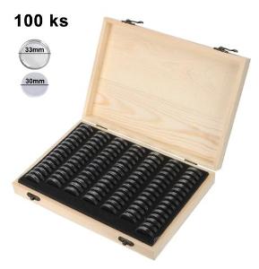 Stylová dřevěná krabička (kazeta) na mince - 100 pouzder s výstelkou