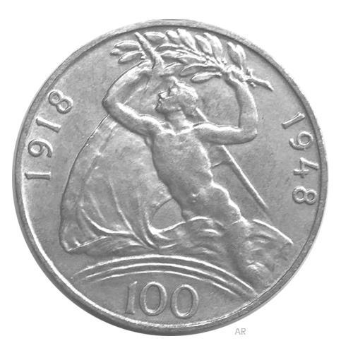 100 koruna 1948 - 30. výročí vzniku Československé republiky, Ag 14g!