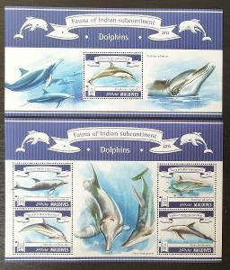Maledivy 2015 Mi.5609-2+Bl.784 17,5€ Fauna Malediv- delfíni, ryby
