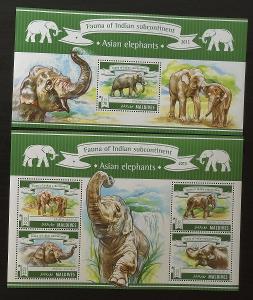 Maledivy 2015 Mi.5629-2+Bl.788 20€ Fauna Malediv- sloni indičtí