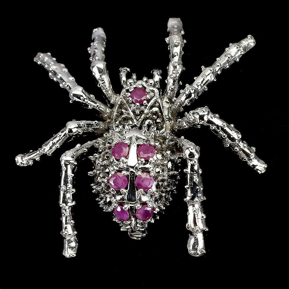 Přepychová velká brož pavouk vykládaný rubíny a markazity  - Starožitné šperky