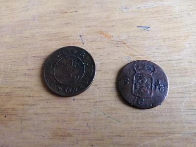 mince Nizozemská Holandská Indie 1 Duit 1808 a 1 Cent 1859  Indonésie