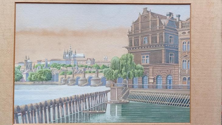 Holub - Pohled Na Hradčany A Novotného Lávku (akvarel)