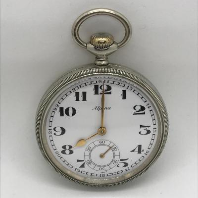 Starožitné 1 plášťové ( nickel ) hodinky Alpina, vyklápěcí stroj