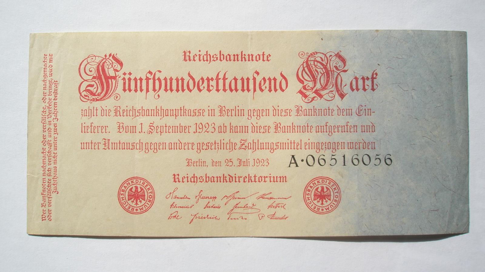Nemecko 500000 mariek 25. Juli 1923 séria A - Zberateľstvo