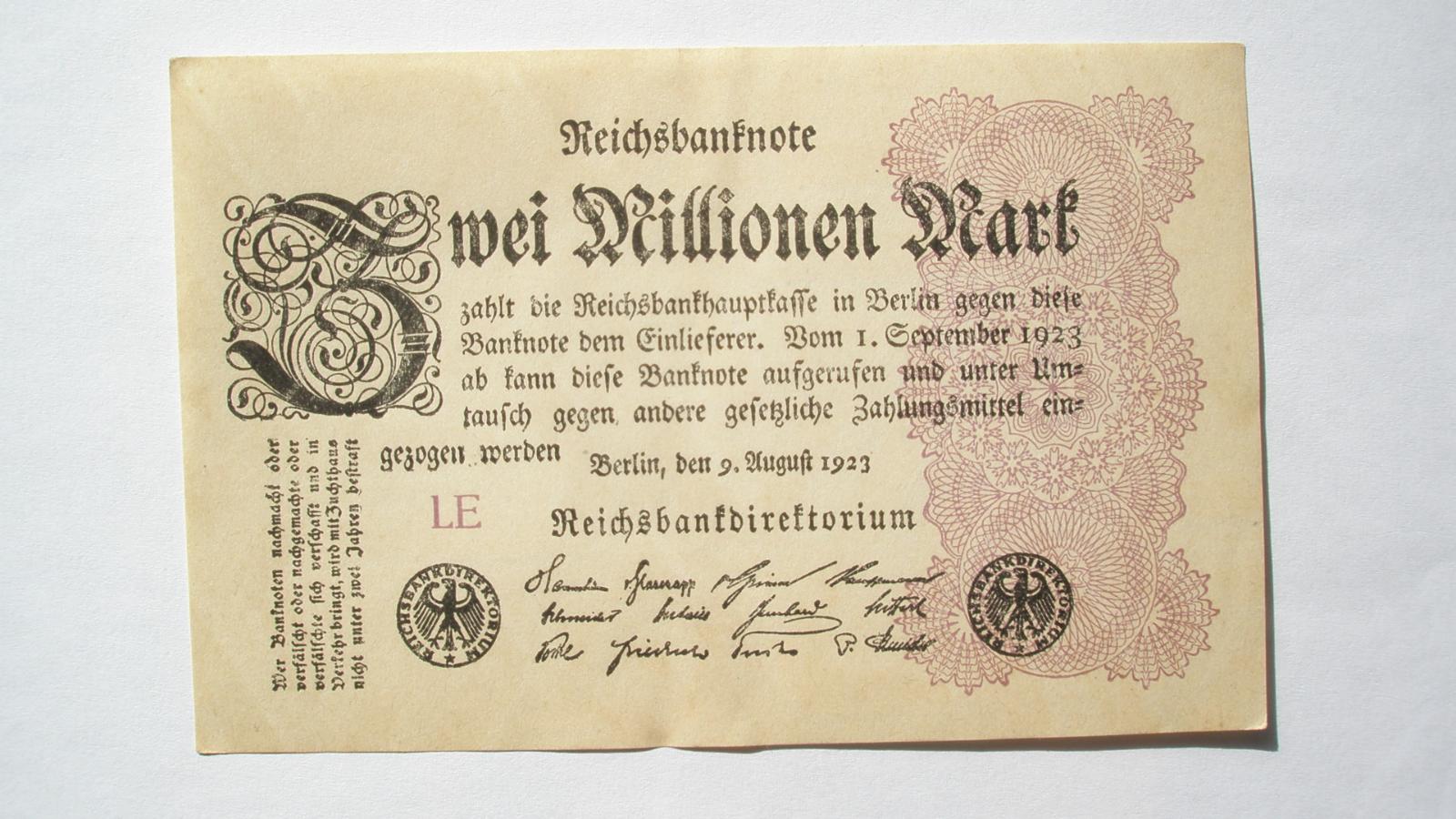 Nemecko 2 mil. mariek 9. Aug. 1923 - Zberateľstvo