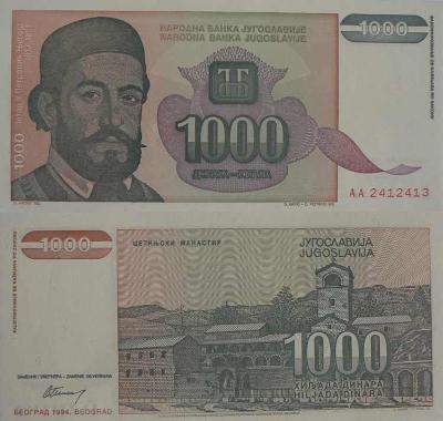 Jugoslávie 1000 dinárů P140  UNC