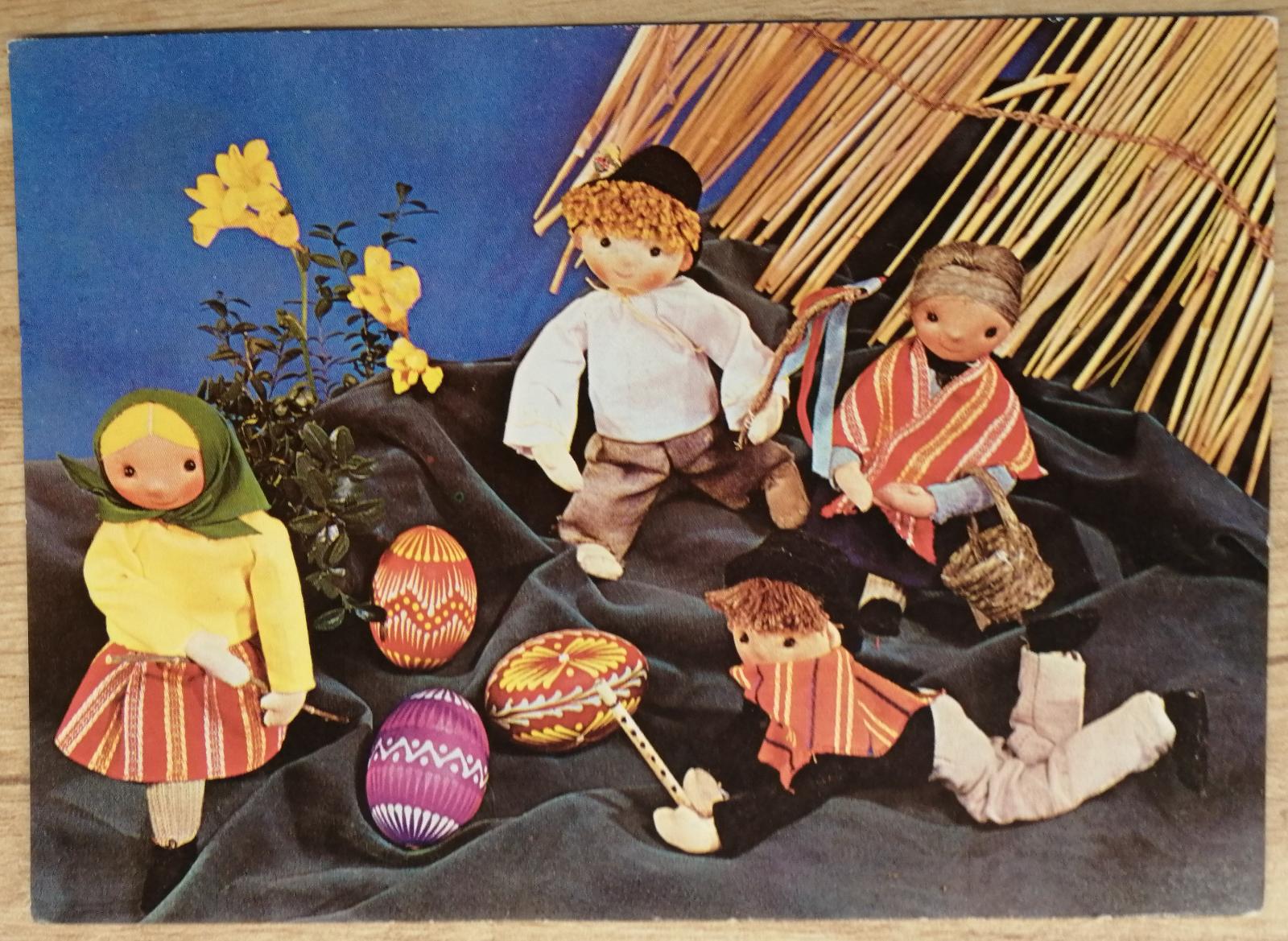 Pohlednice Veselé Velikonoce - kraslice, loutky koledníků - Sběratelství