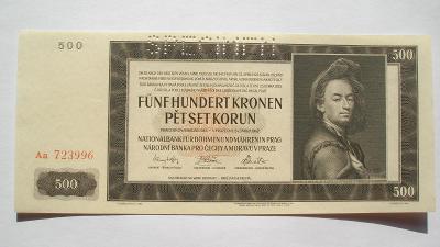Protektorát 500 koruna 1942 série Aa specimen 2 vydání