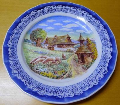 Valašské paseky, sbírkový malovaný talíř, Kudělka Valašsko