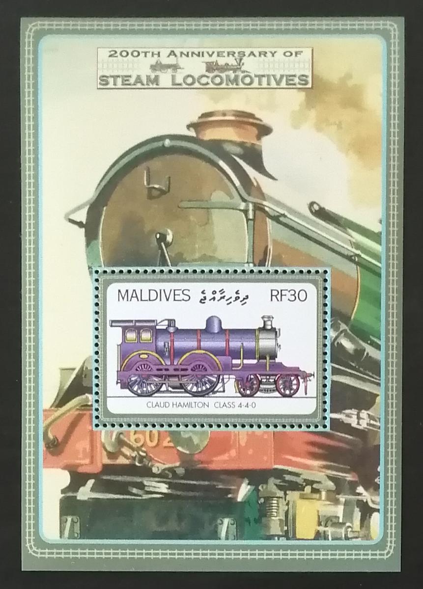 Maledivy 2004 Bl.571 6€ 200 rokov parných lokomotív, vlaky Británia - Známky