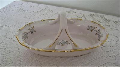 Růžový porcelán, košík (miska s uchem) - 12 x 20 cm
