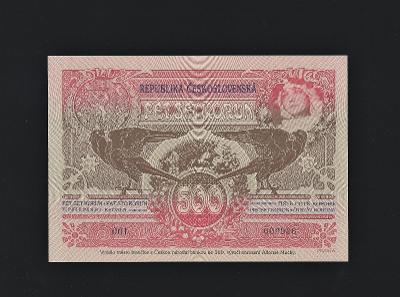 500 Kč 1919 výroční bankovka Mucha, novotisk Ivančice 2020, UNC !!