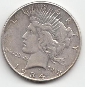 USA, Peace Dollars 1934 Philadelphia, " R ", super stav TOP