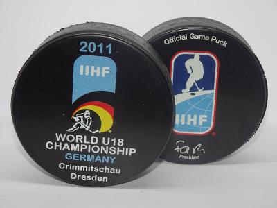 ORIGINÁLNÍ zápasový IIHF PUCK hokej puk MS 2011 JUNIOR U18 NĚMECKO