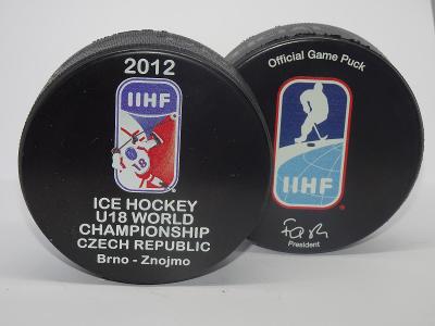 ORIGINÁLNÍ zápasový IIHF PUCK hokej puk MS 2012 JUNIOR U18 ČR BRNO