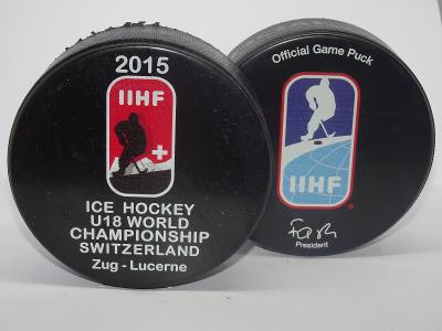 ORIGINÁLNÍ zápasový IIHF PUCK hokej puk MS 2015 JUNIOR U18 ŠVÝCARSKO