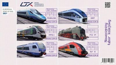 Polsko 2021 Známky aršík ** železnice vlak lokomotiva