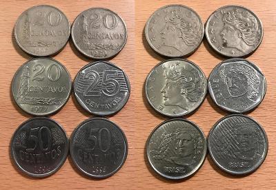 20 Centavos 1967,70,77 + 25c 1974 + 50C 1994,1995 (Brazílie)