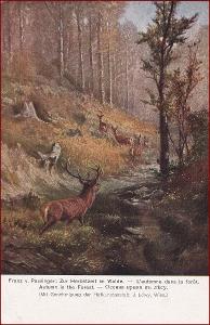Lovecký motiv * jelen, laně, lesní motiv, krajina, umělecká * M5832