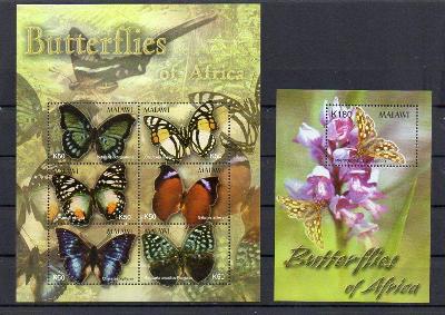 Malawi-Motýli 2003**  Mi.Klb.739-744+Bl.83 / 13 €