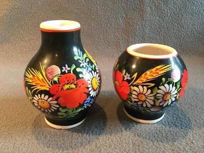 Set dvou váz - malované - květy a klas, keramika, vázička